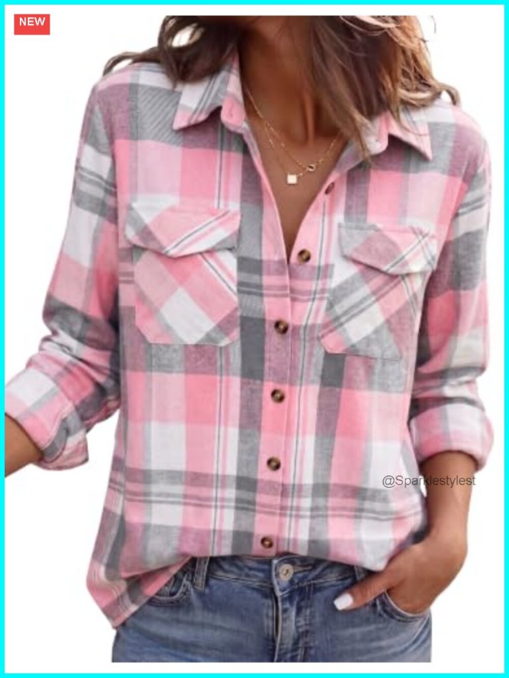 Lightweight Cotton Blend Plaid Button Down Shirt with Pockets